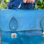 Wave - beautiful handmade sea blue leather briefcase