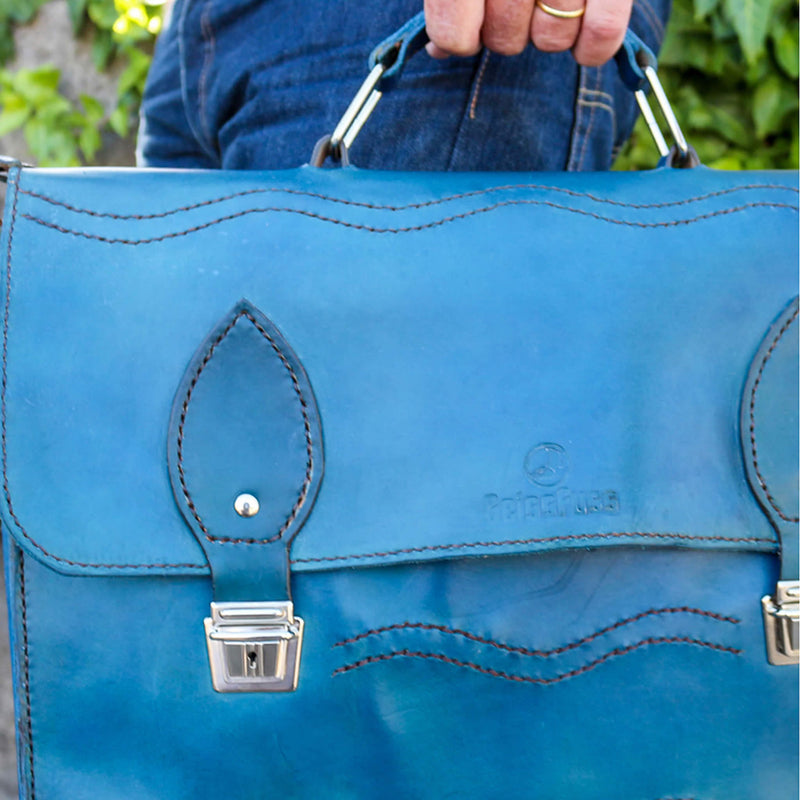 Wave - beautiful handmade sea blue leather briefcase