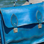 Wave - wunderschöne handgefertigte Leder-Aktentasche in Meeresblau